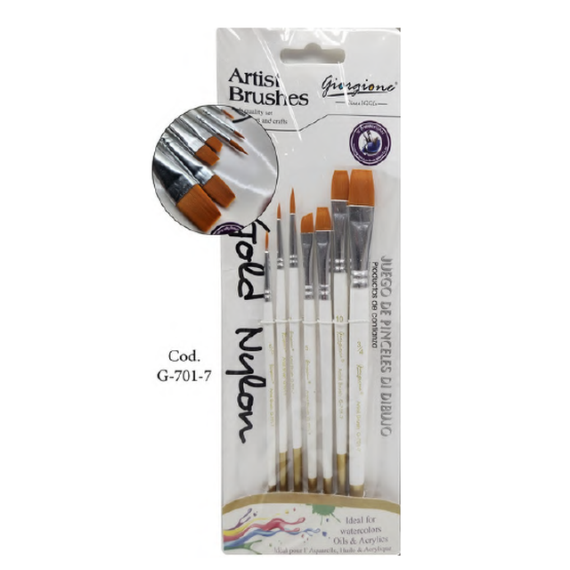 Pack de Pinceles Sintéticos Giorgione Mixtos x7 G 701 7 Mango Corto