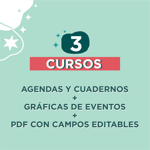 3 CURSOS - DISEÑO DE AGENDAS + GRAFICAS DE EVENTOS + PDF TEXTO EDITABLE