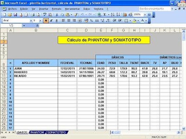 Descargar Planilla Excel: Cálculo de PHANTOM y SOMATOTIPO