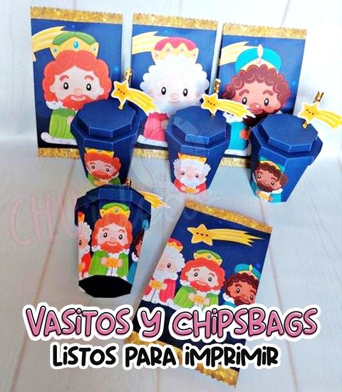 Packs vasitos + chipsbags Reyes Magos