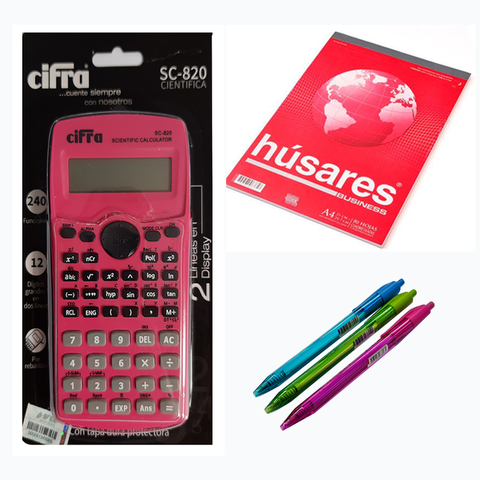Promo calculadora Cientifica Cifra + Block + 3 Lapiceras (calculadora rosa)