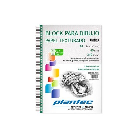 Block Plantec A4 Rugoso 210gr 40h Espiral Lateral 15657