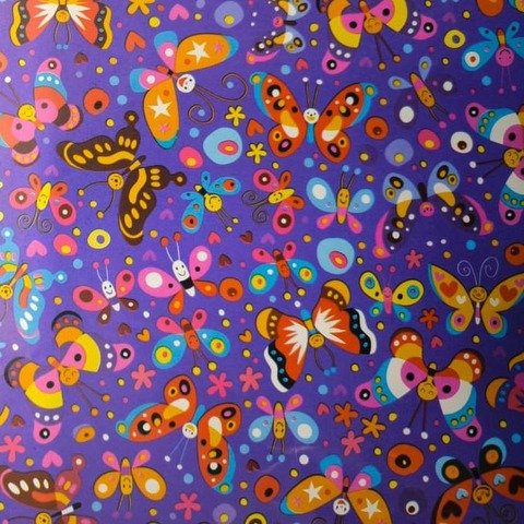 Papel de Regalo Fantasía 70x100 Mariposas Fondo Violeta x2 + 2 Moños