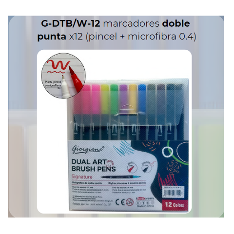 Marcador Giorgione 2 Puntas x12 Pincel + Microfibra (G-DTB/W-12)