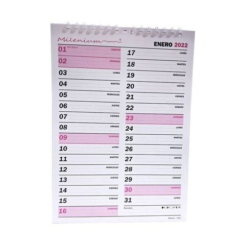Calendario 2022 Milenium Esp. 32,5 x 23 cm (Oficio Vertical)
