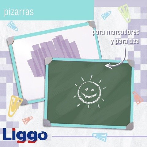 Pizarra Bifaz Blanca/Tiza Liggo 30x40cm Marco Color Pastel Aqua