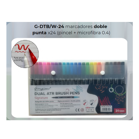 Marcador Giorgione 2 Puntas x24 Pincel + Microfibra (G-DTB/W-24)