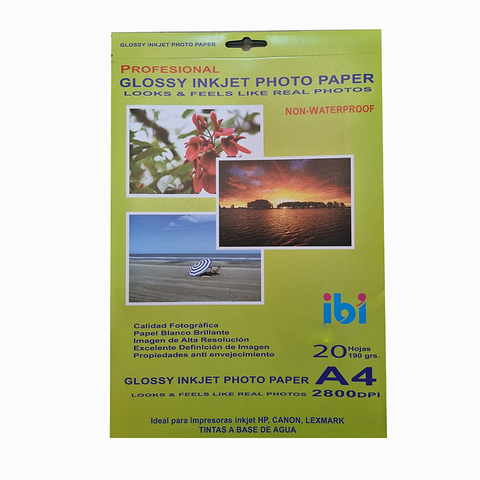 Hoja A4 Inkjet Glossy 190gr x20 (Fotografico) Non-Waterproof