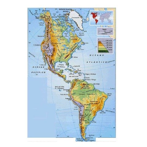 Mapa Mural Laminado Continente Americano Físico/Político