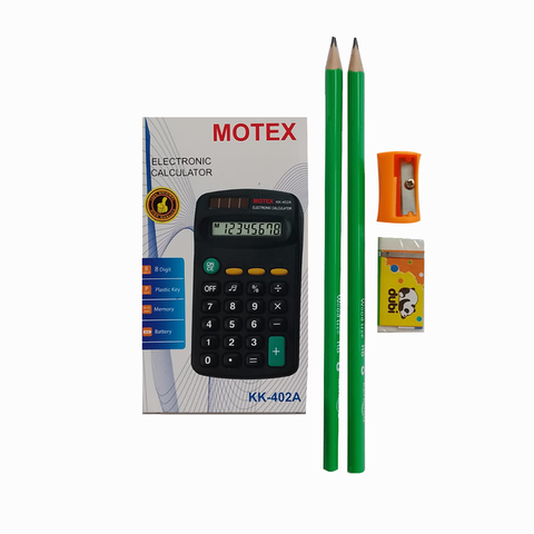 Promo Calculadora 2024 Motex KK-402A + Goma + Lapices Negros + Sacapuntas