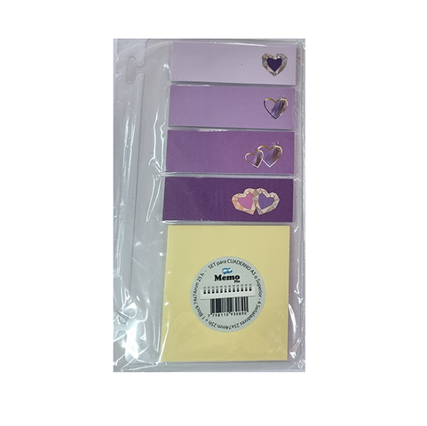 Repuesto Cuaderno Inteligente Set Insert Notas Adhesivas Corazones Violeta + Liso