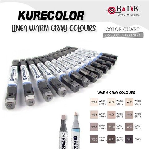 Kurecolor Marcador - Línea: Warm Gray Colours (grises cálidos y negro)