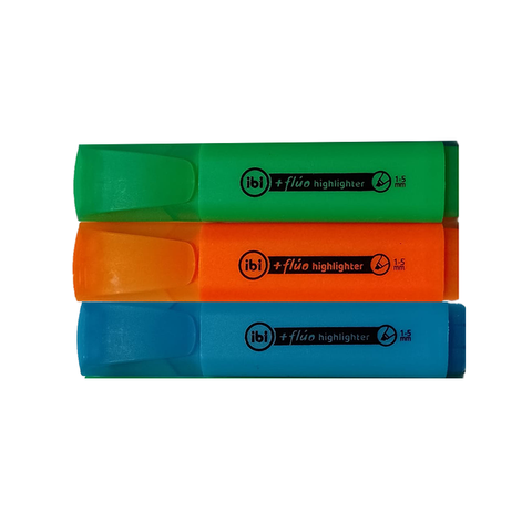    Promoción Resaltadores Ibi Chato Fluo x3 (Verde-Naranja-Celeste)