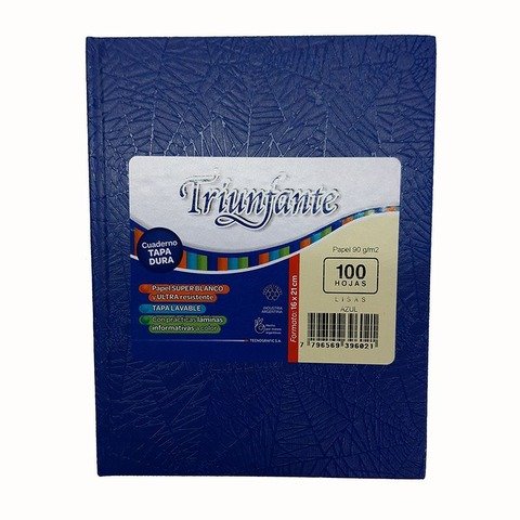 Cuaderno Escolar Triunfante/ Asamblea 16x21 Liso Araña T-D x100hj 