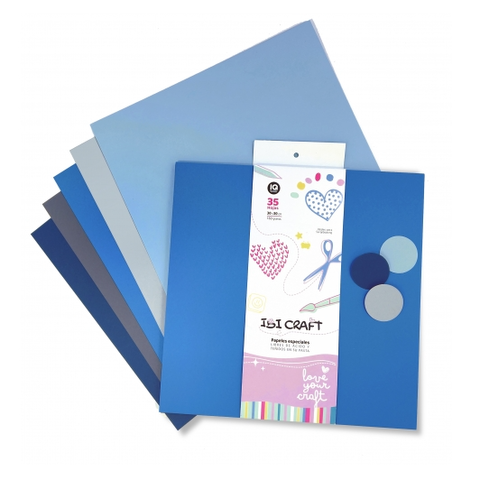Papel Ibi Craft x35 Hojas para Scrapbook 30x30cm 160gr Tonos Azules (600802)