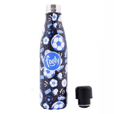 Botella Reutilizable Footy Termica Acero 500ML Futbol Negra y Azul (BOTERM135)