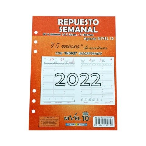 Repuesto Agenda 2022 Nivel 10 Nro8 Semanal 
