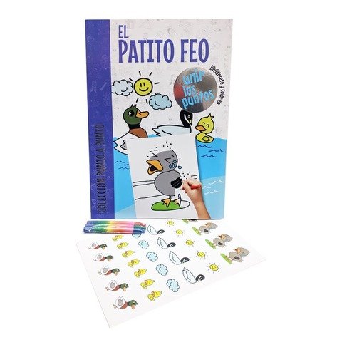 Libro Infantil Clásicos Punto a Punto para Colorear + Stickers Patito Feo