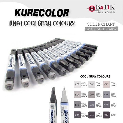 Kurecolor Marcador - Línea: Cool Gray Colours (grises fríos y negro)