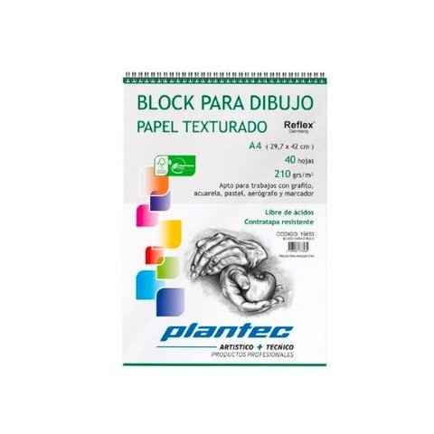 Block Plantec A4 Rugoso 210gr 40h Espiral Superior 15652