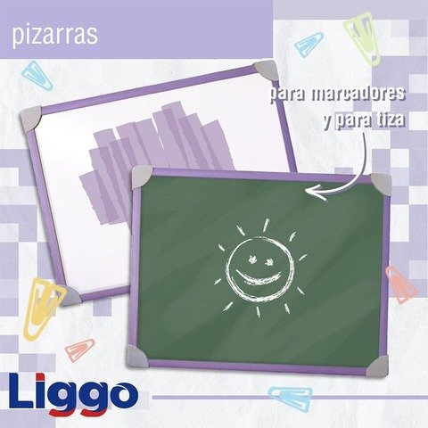 Pizarra Bifaz Blanca/Tiza Liggo 30x40cm Marco Color Pastel Lila