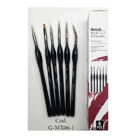 Pack de Pinceles Sintéticos Giorgione P/Detalle x6 (G-MX06-1) Mango Corto Premium Negro
