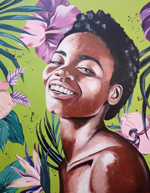 Cuadro mujer y flores- Florid Happiness - 110 x 80 cm 
