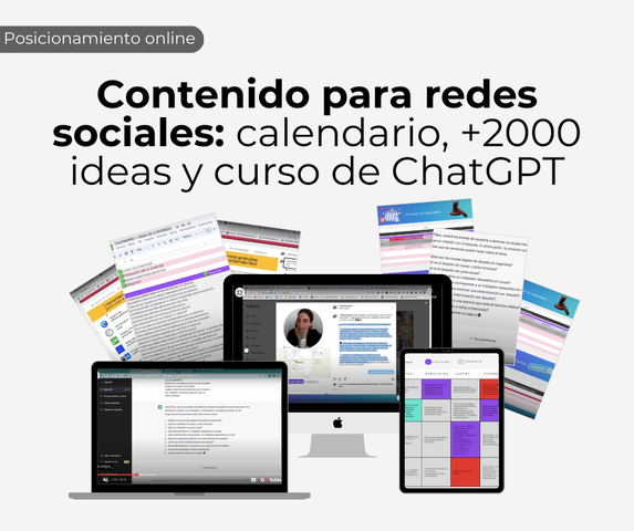 Contenido para Redes Sociales: +2000 ideas, curso de ChatGPT, calendario